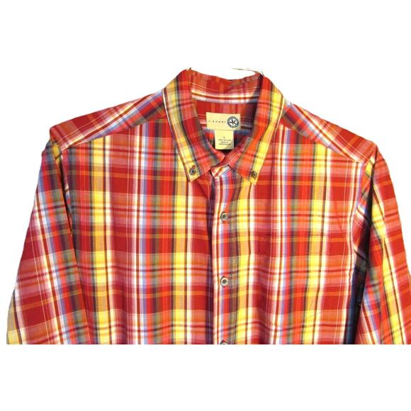 J. Khaki Boy's Shirt, Long Sleeves, Red, Blue, Yellow and White Plaid Size Large - Picture 1 of 4